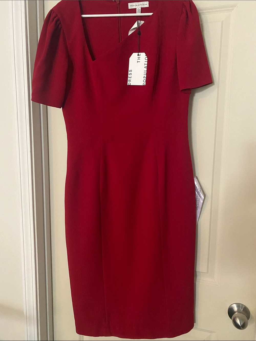 Dress the Population Deep Burgundy-Red Midi Sheath Dress size Large NWT!